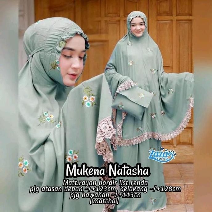 MUKENA DEWASA BAHAN KATUN RAYON BORDIR NATASYA MUKENA TERBARU Atasan Bawahan  Kain Mewah Nyaman Panj