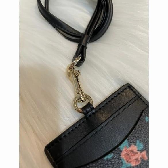 

COACH ID CARD LANYARD HOLDER FLOWER ROSE PRINT ORIGINAL - BLACK PB