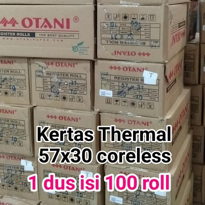 

Kertas Struk Thermal 57x30 | 57x31 | 58x30 coreless otani 1box 100roll