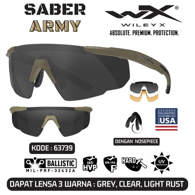 Wiley X Kacamata Riding Tactical Sunglasses 3 Lensa Saber Army 63739
