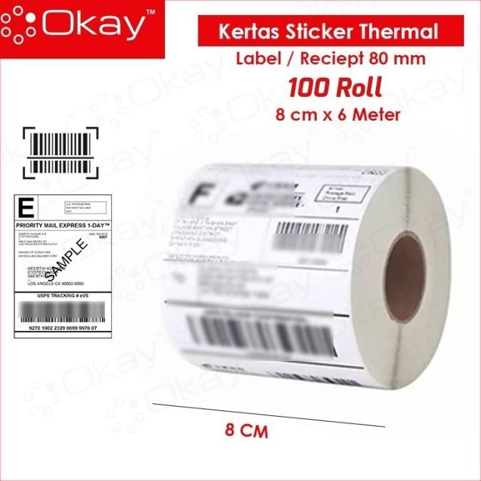 

KERTAS STICKER THERMAL 80 MM 100 Roll continuous printer Label 80mm