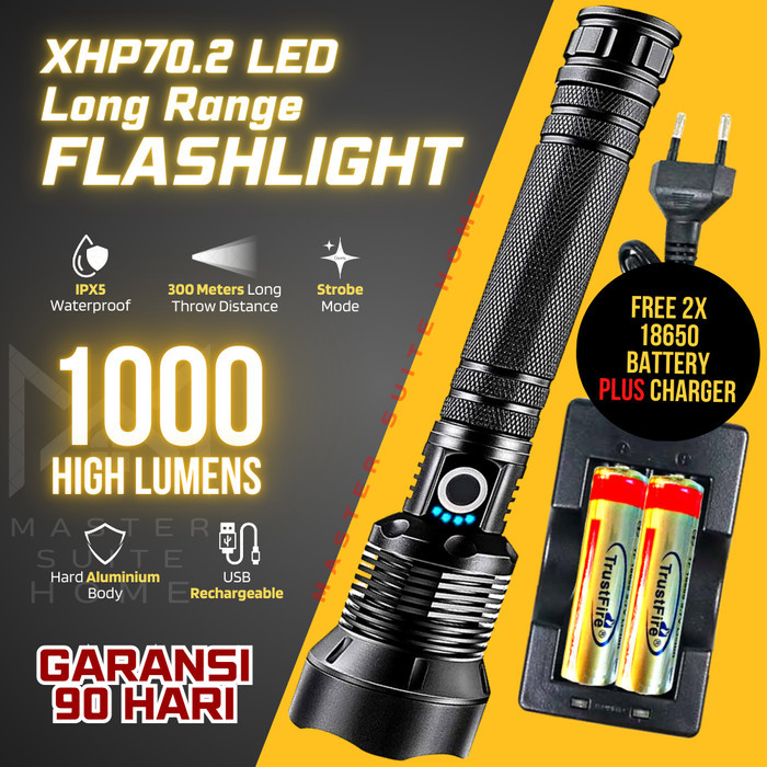 Senter Super Terang Jarak Jauh 1000 Lumens Led Xhp70.2 Taffled Hs313