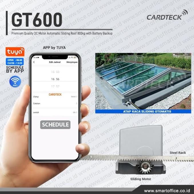 Kanopi Kaca Sliding Otomatis Italy Quality 800Kg + Smarthome App Gt600