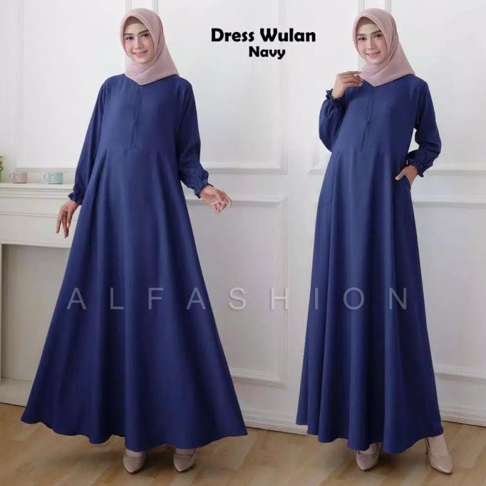 Big Sale Dress Gamis Wulan Busui Jumbo Xl Warna Polos Biru Navy Original