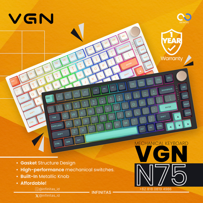 HARGA DISC - VGN N75 / N-75 RGB Hotswap Gasket Mount 75% Mechanical Keyboard
