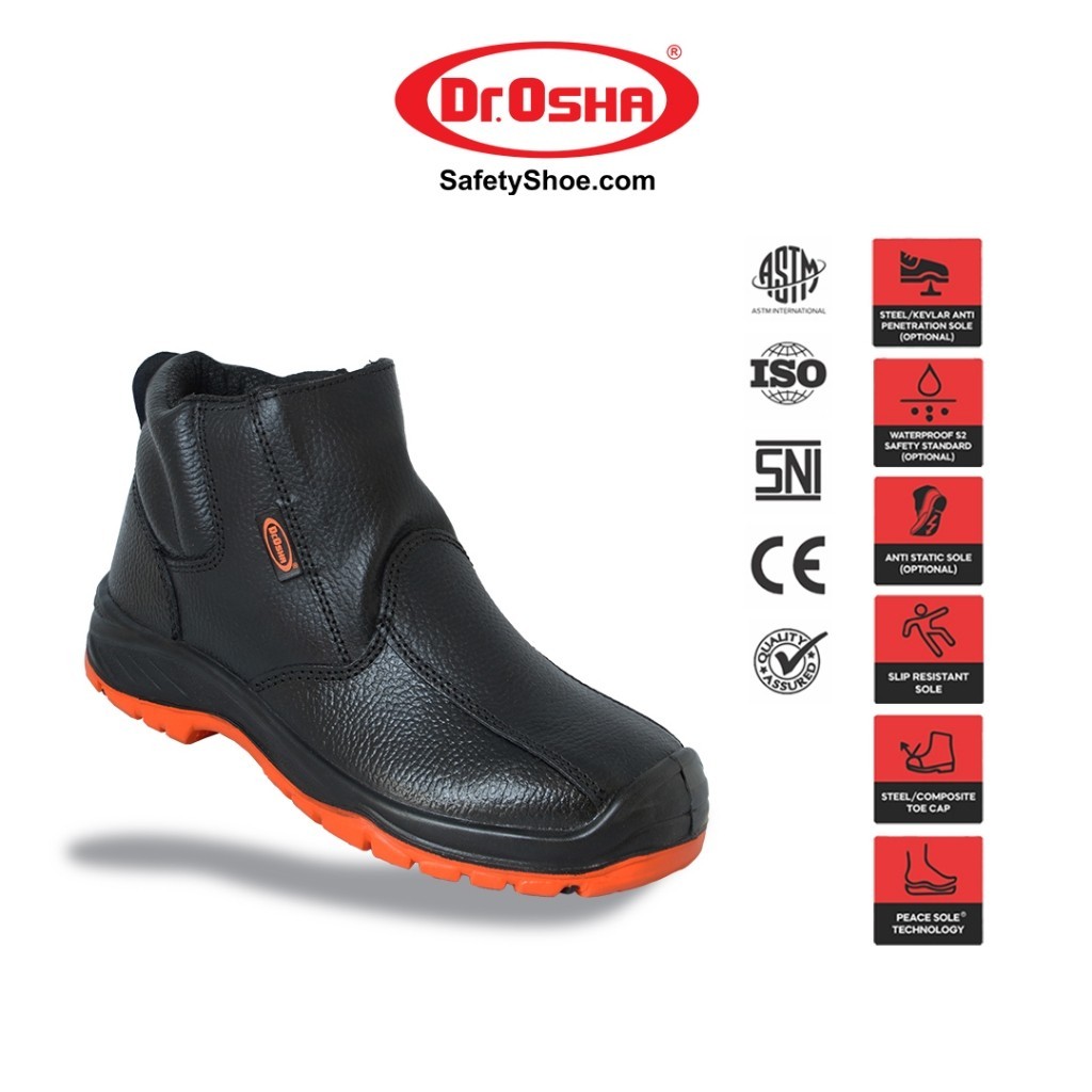 Dr OSHA Jaguar 9225 S1 Safety Shoes Ankle Boot with Zipper - Black