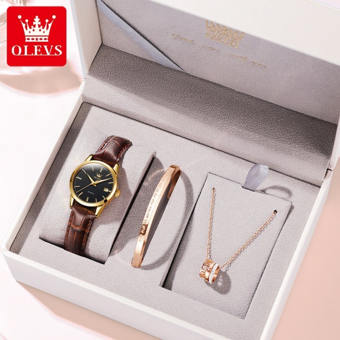 Olevs Jam Tangan Wanita Set Kalung Gelang Original Anti Air 6898