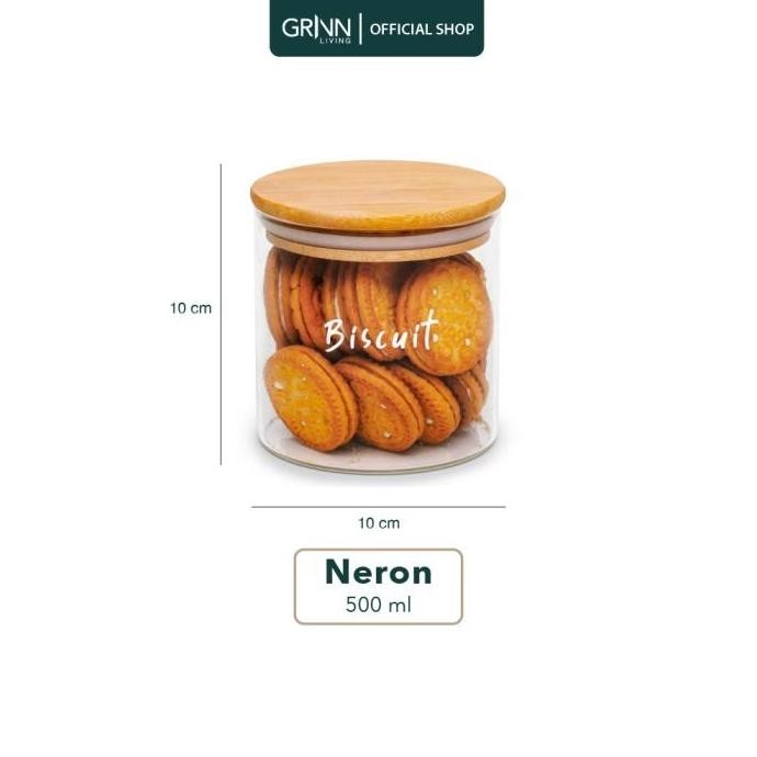 Diskon (Cod) Set Paket-Grinn Living Neron Glass Bamboo Jar 500 Ml Toples Tutup Bambu Kayu / Tempat B