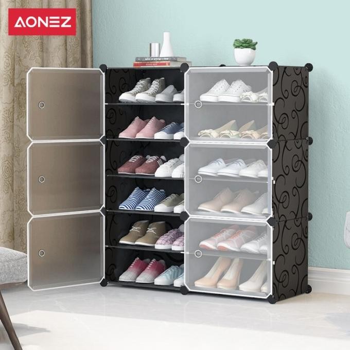 Sale Aonez Rak Sepatu Anti Debu 2 Kolom 6 Layer Tebal Shoe Rack Portable