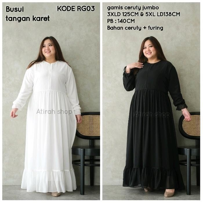 gamis ceruty putih jumbo Ld125cm Ld130cm &Ld140cm