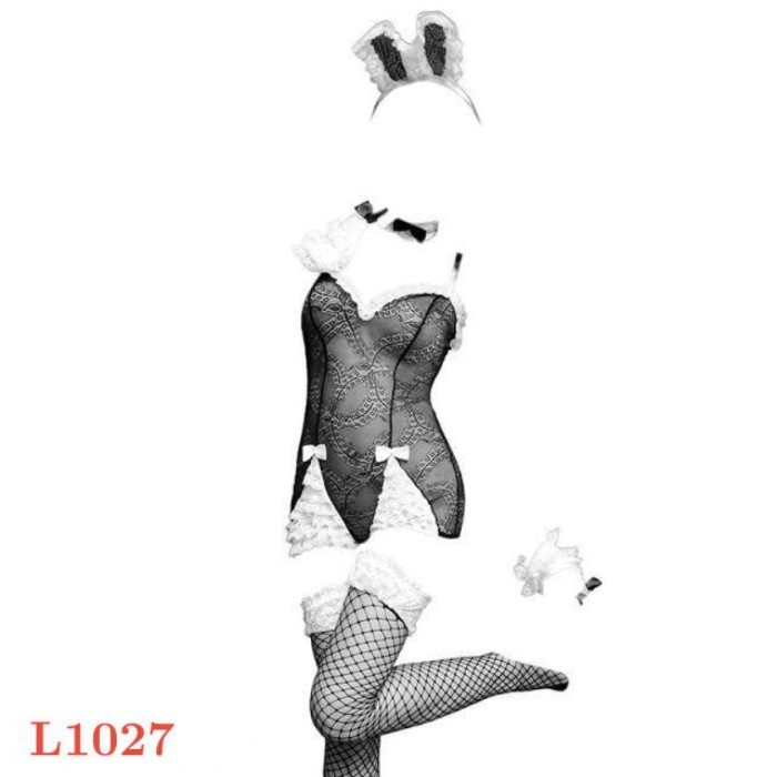 L1027 Costume Cosplay Sexy Playboy Bunny Girl Kelinci Hitam Stocking