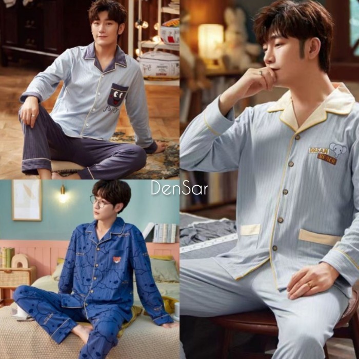 Baju Tidur Import Piyama Pria Korean Style Lengan Panjang Kotak Cowok