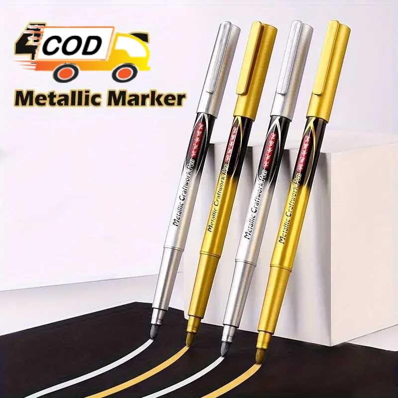 

Spidol Permanen Marker 4 PCS Metalik Chrome Gold Silver 1.5mm Spidol Dekorasi Seni Prakarya