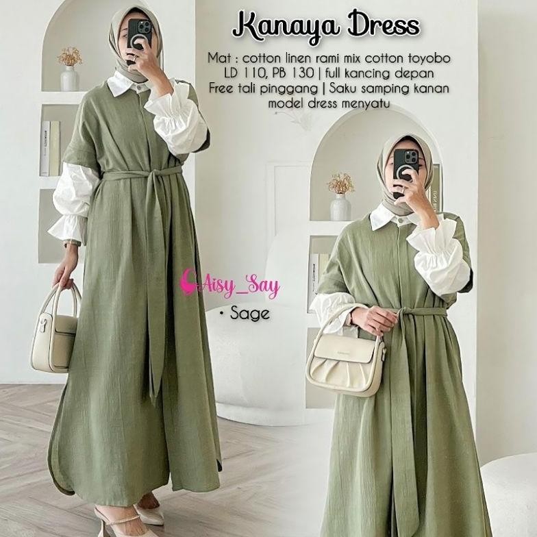 To94 By Aisysay Kanaya Dress Kombinasi Cotton Linen Mix Toyobo-Dress Korean Style-Gamis Remaja Kombi