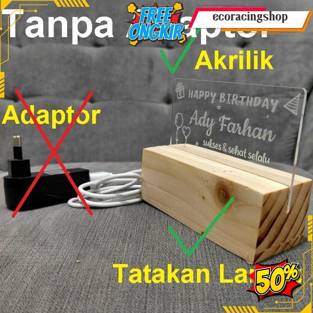 10X5 Cm Free Box Lampu Akrilik Lampu Tidur Lampu Ulang Tahun Hbd Lampu Wisuda Lampu Nama Outline Cod