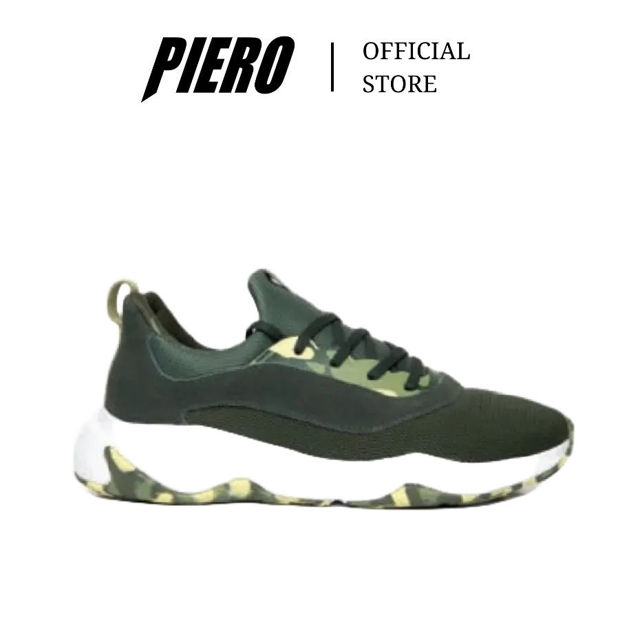 PIERO SEPATU SNEAKERS PRIA CNTR DEEP PINE GREEN CAMO WHITE P30148