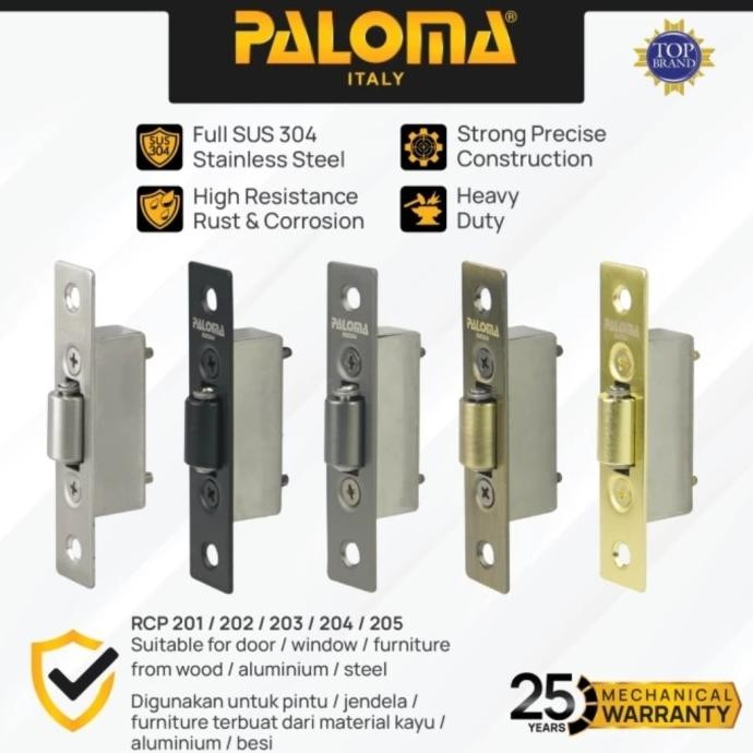 

READY PALOMA ROLLER CATCH PELOR PINTU MATA AYAM LATCH DOOR CATCHES BADAN BODY MORTISE STAINLESS RCP 201 / 202 / 203 / 204 / 205
