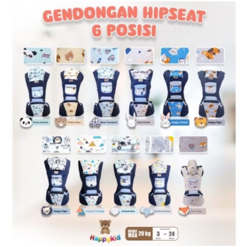 HappyKid Gendongan Hipseat 6 Posisi / Gendongan Bayi Depan / Gendongan Bayi Dudukan / Hipseat