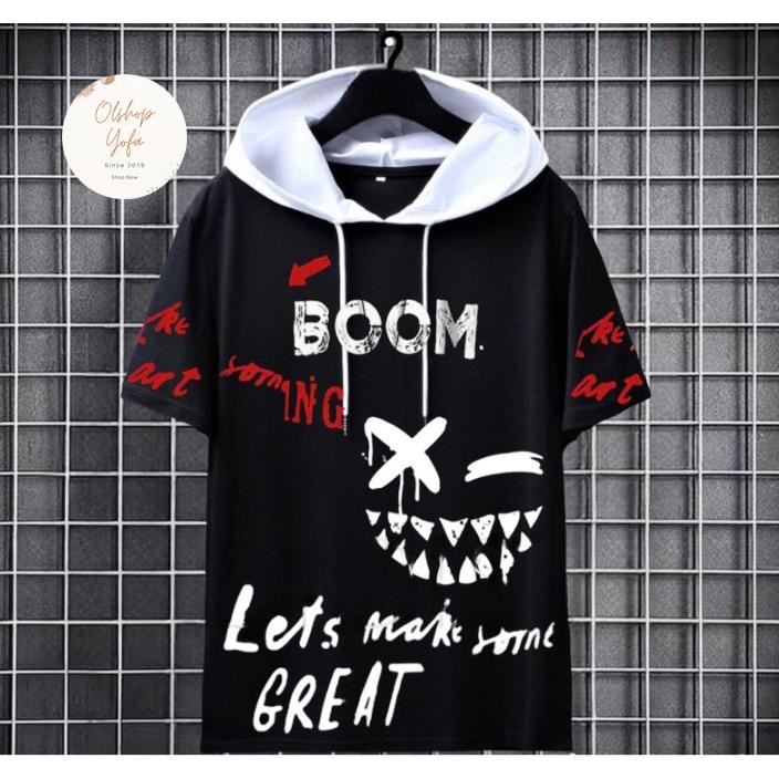 Kaos Hoodie Polos Pendek Pria/Kaos Hodie Sablon /Kaos Hoodie Sablon Distro Terbaru/Kaos Kupluk Terla