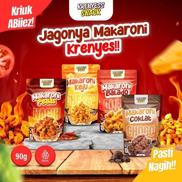 

TERPERCAYA [Promo Harga 4pcs] Makaroni Krenyess Makanan Ringan Renyah All Varian Pedas Manis Gurih