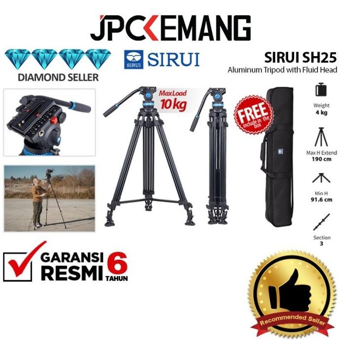 Sirui Sh25 Aluminum Video Tripod With Fluid Pan Head Sirui Sh 25 Resmi New Stok