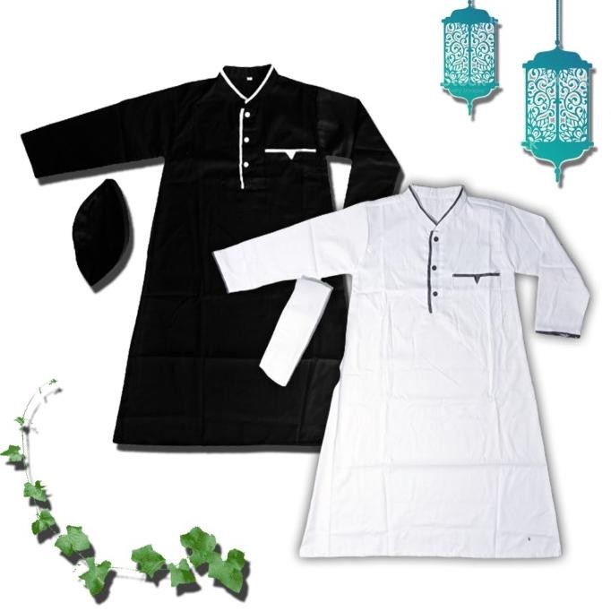 JUBAH GAMIS ANAK LAKI LAKI 1 - 12 TAHUN WARNA HITAM DAN PUTIH TERBARU GAMIS ANAK LEBARAN 2025 BUSANA