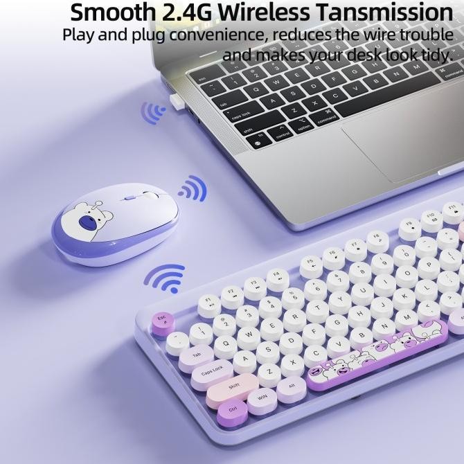CO GOOJODQ Cute Style Ergonomic Wireless Keyboard Mouse Set for PC Tablet Projector