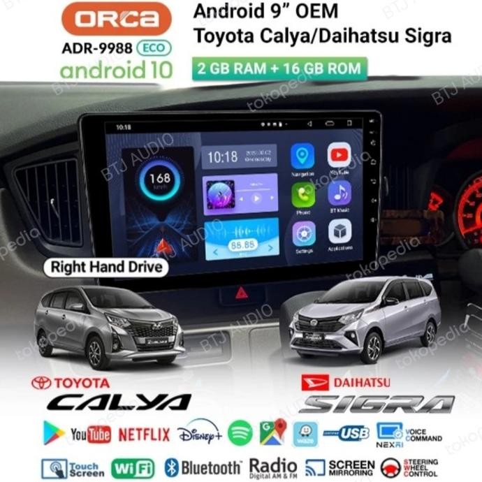 Miliki Head Unit Tape Mobil Android Orca For Toyota Calya/Sigra Layar 9 Inch