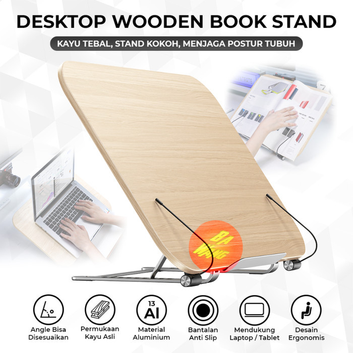 Stand Standing Holder Dudukan Alas Kayu Buku Tablet Laptop Tab iPad