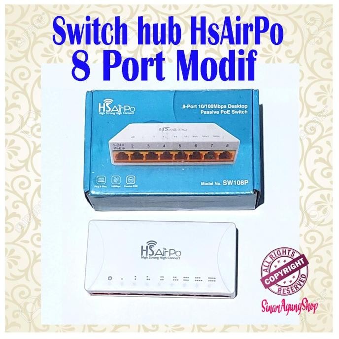 CO Switch hub Hsairpo 8 Port Modif PoE in-out
