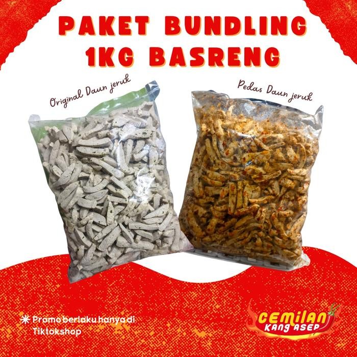 

OBRAL 1KG BUNDLING Basreng Daun Jeruk Cemilan Kang Asep 500gr ORI + 500gr Pedas Food Snacks Makanan