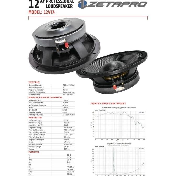 Speaker Zetapro 12Vc4 (Coil 4 Inch) New Stok