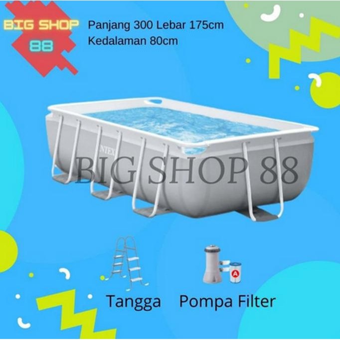 INTEX KOLAM RENANG PORTABLE PRISM POOL3 METER FREE POMPA FILTER+TANGGA ABD