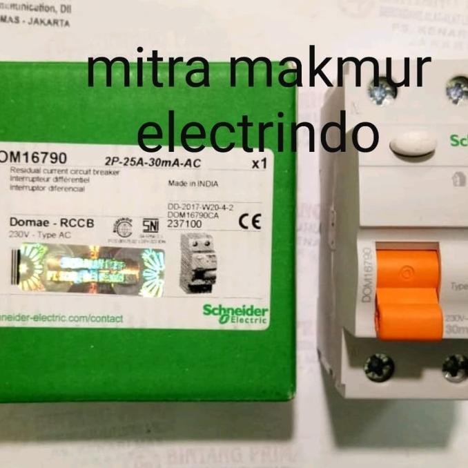 Rccb/Elcb Schneider 25A 30mA Domae 1P+N RCCB/ELCB SCHNEIDER DOM16790 Original dan Terpercaya