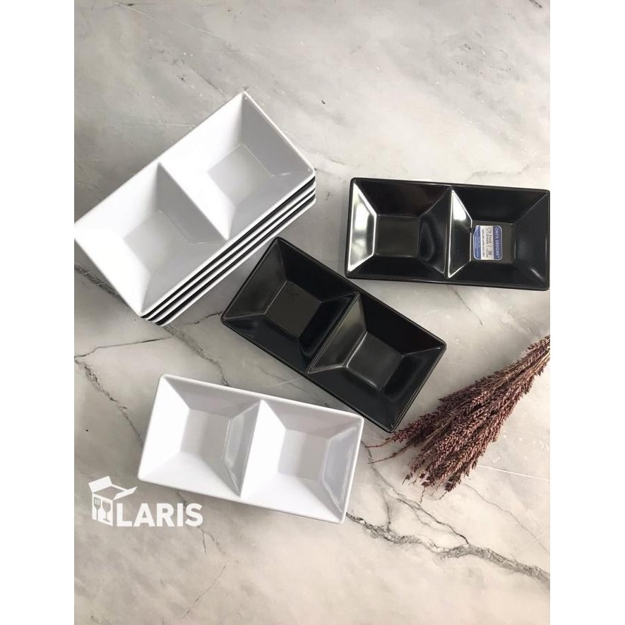 monggo] Piring Sambal Hitam Putih Onyx Sekat 2 Resto Buffet Saji Saus Bumbu