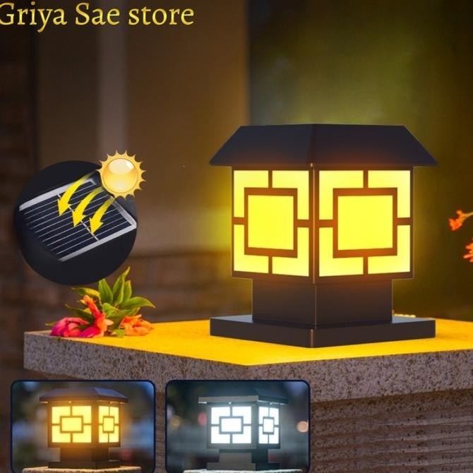Lampu Pagar Hias Taman Tenaga Surya LED Solar Panel IP67 Anti Air Ori