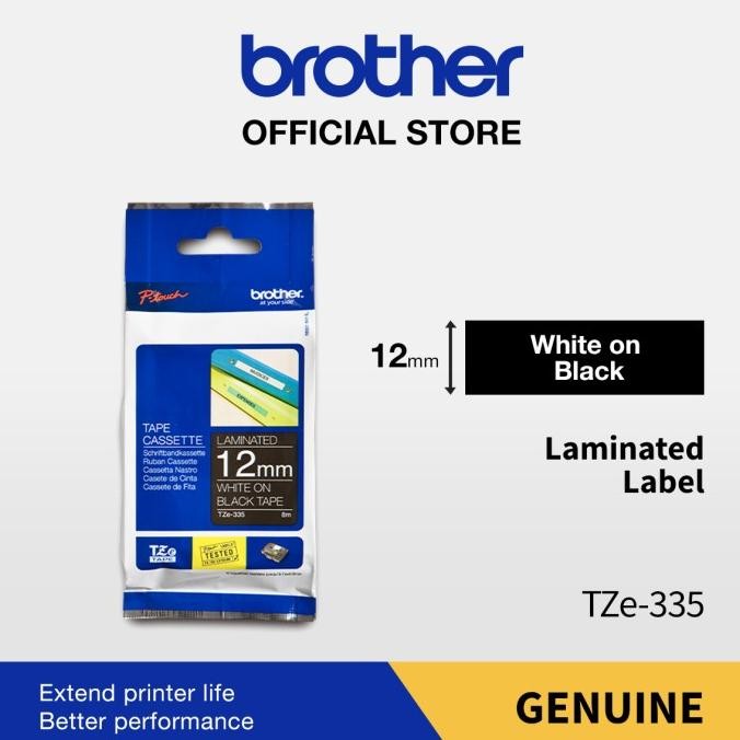

CO Brother Label TZE-335 12mm x 8m Laminated Tape White On Black TZE335