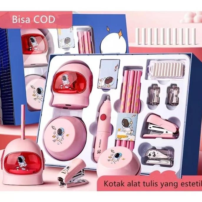 

diskon! electric stationery set / set alat tulis elektrik rautan penghapus vacuum pensil 11 in 1 lengkap