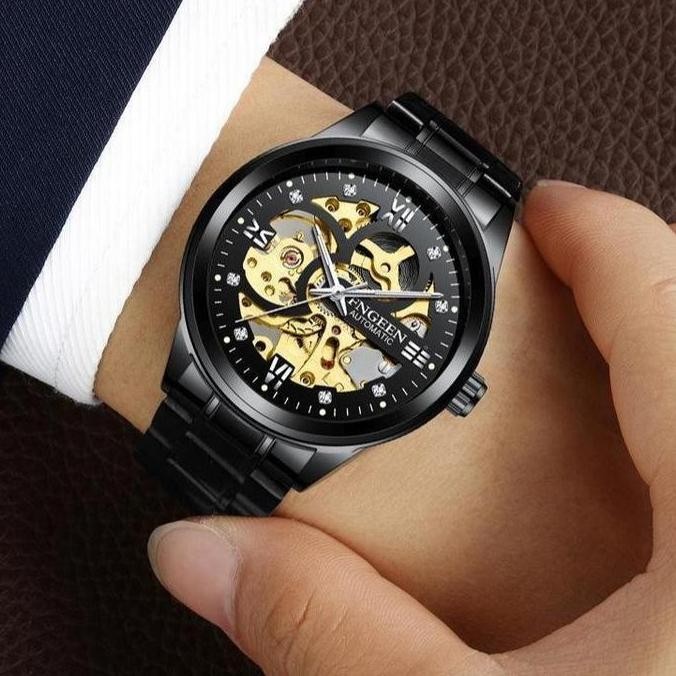 GARANSI FNGEEN 6018 Otomatis Jam Tangan Pria Anti Air Original 100% Stainless Steel Luxury Mekanis  