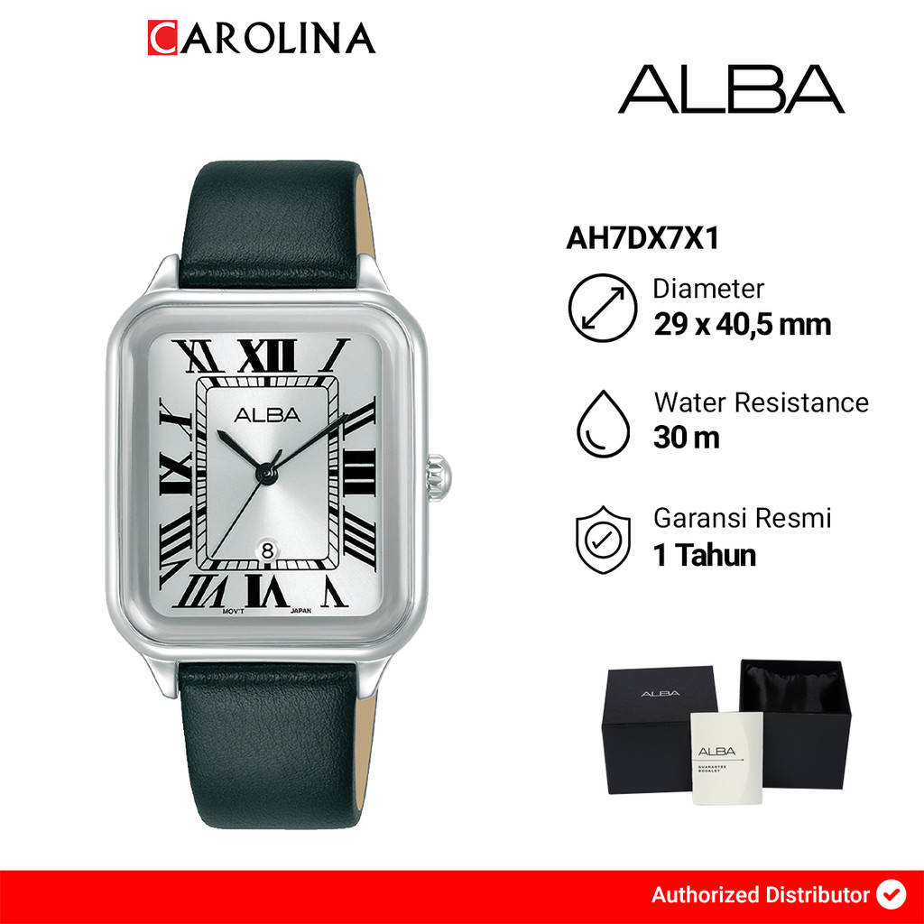 Jam Tangan Wanita ALBA Fashion AH7DX7X1 Silver Dial Black Leather Strap