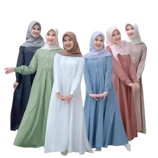 Gamis Syar'i Anak Wanita Muslim Alika Kids Tile Dress Putih Modis Lebaran Terbaru Airflow Baju Crink