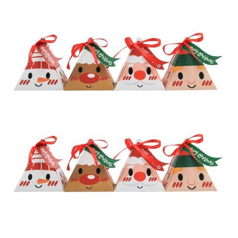 

*****] Christmas triangle paper goodie box 4pc kantong snack souvenir Natal