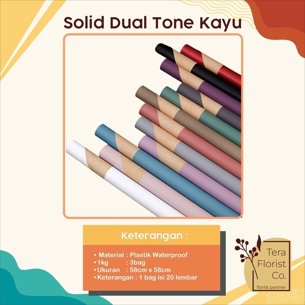 

20 Lembar Cellophane Solid Dual Tone Kayu Kertas Bunga Flower Wrapping Kertas Buket Wrap Paper Bungkus Bouquet Waterproof Pembungkus Kado P.XXY-003