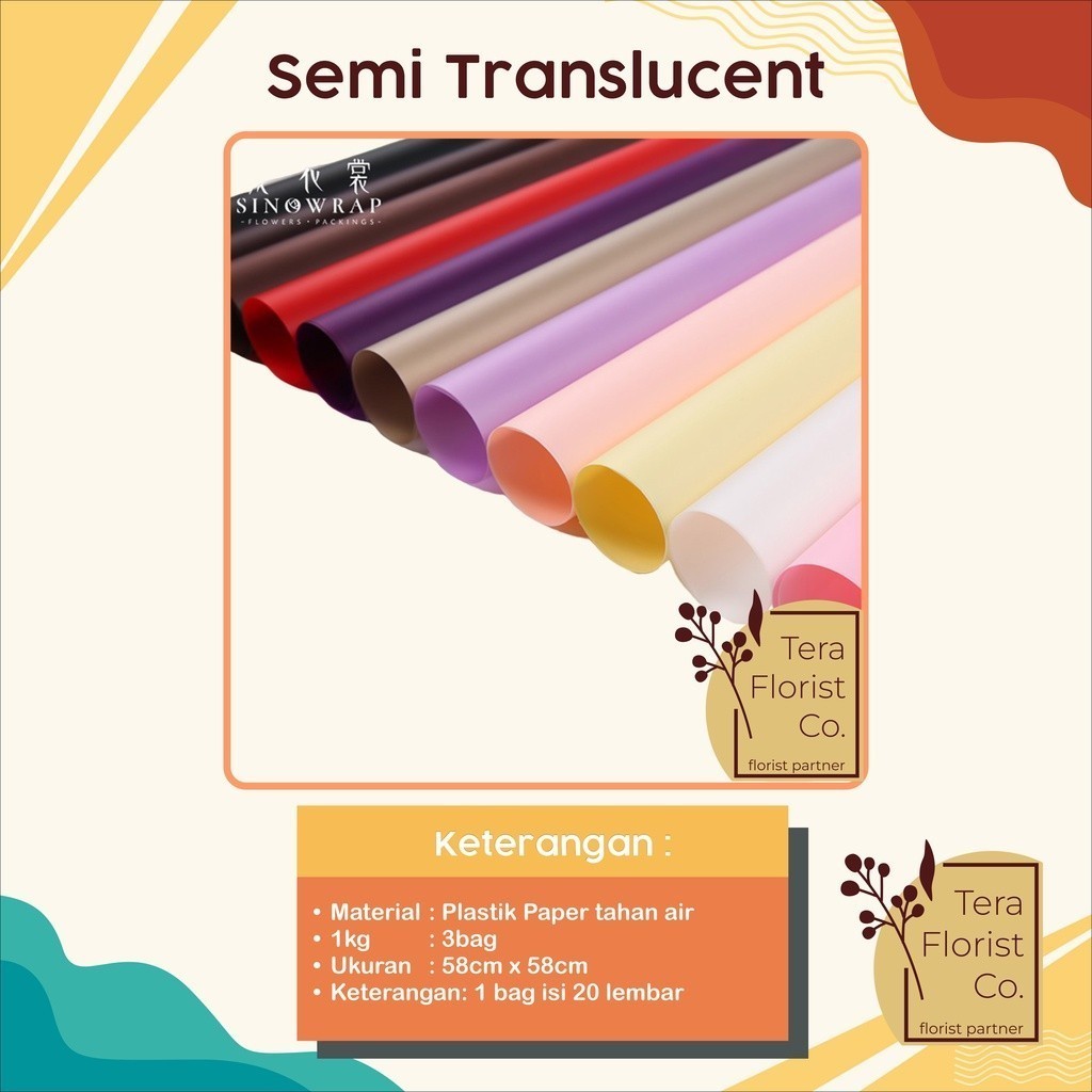 

20 Lembar Cellophane Semi Translucent Kertas Bunga Flower Wrapping Kertas Buket Wrap Paper Bungkus Bouquet Waterproof Pembungkus Kado P.WM-021B