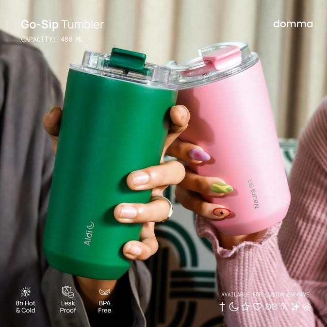 

[Domma] Custom Engrave 480 Ml Go-Sip Tumbler Double Wall Stainless Steel Insulated Water Bottle Botol Minum Thermos Kopi Teh Mug Vacuum Original Dan Terpercaya