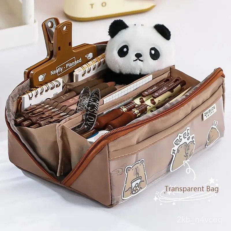 

10-Layer Large Capacity Transparent Pen Bag INS Solid Color Canvas Pencil Case Creative Student Gift Stationery Organizer T3CN