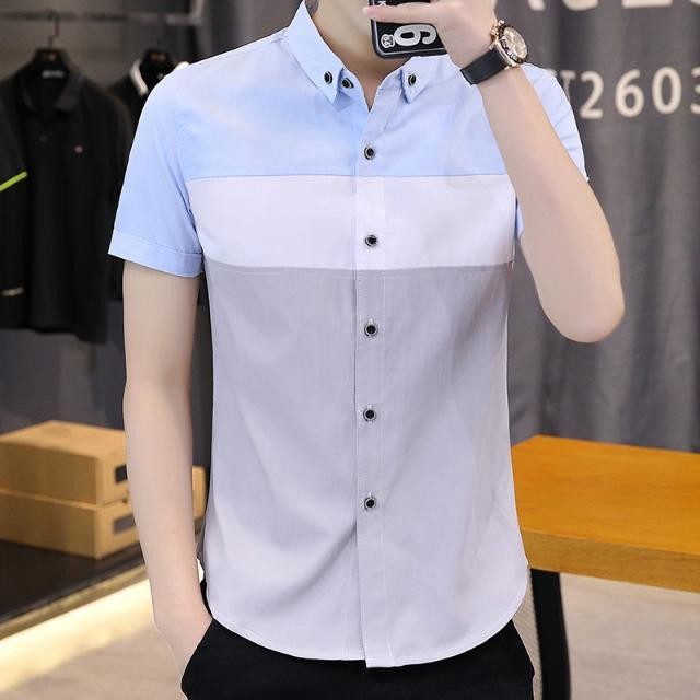 Kemeja Lengan Pendek Pria Gaya Kasual Korea Trendy Bergaya