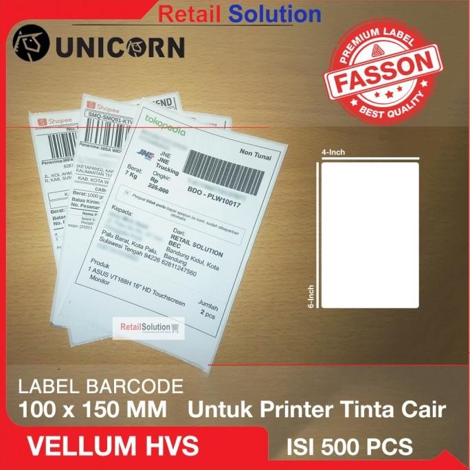 

MURAH Stiker Label Resi Alamat HVS Vellum - Size A6 100X150 Printer Tinta