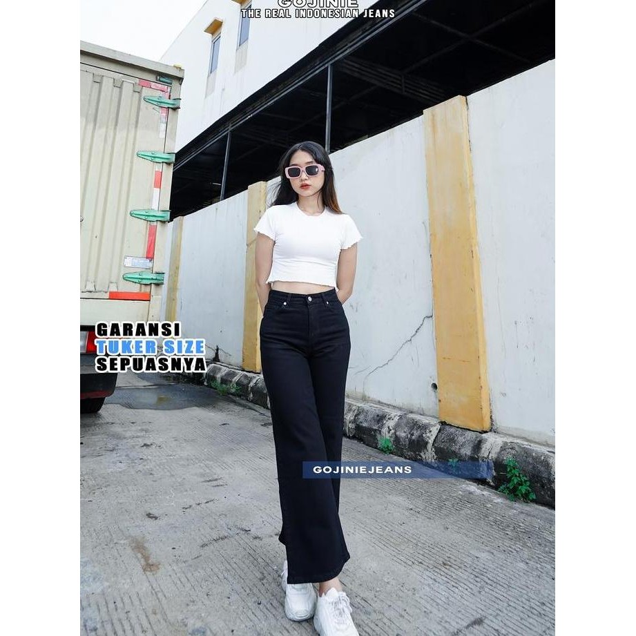 PROMO GOJINIEJEANS - Celana Highwaist Kulot Jeans 7/9 Hitam - 8116 - CULLOTES COMFORT Melar Nyaman S