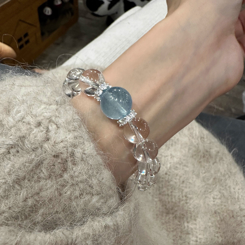 Gelang Aquamarine Kristal Putih Mewah